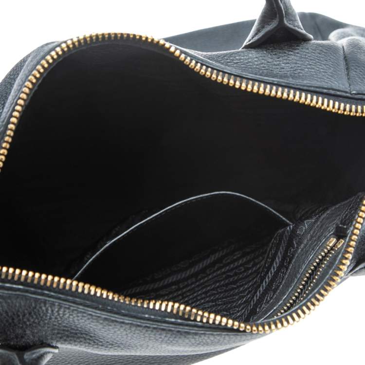 Pre Owned Prada Black Leather Vitello Daino Sacca 2 Manici Hobo