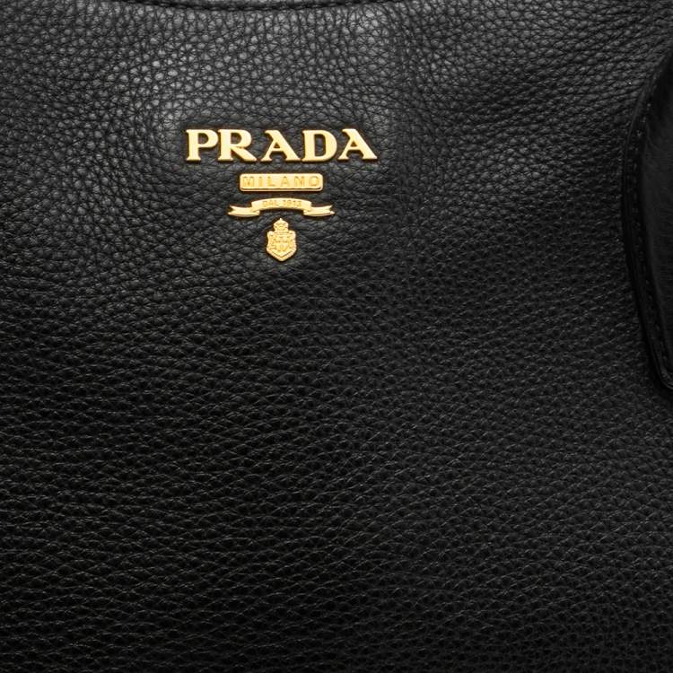 Pre Owned Prada Black Leather Vitello Daino Sacca 2 Manici Hobo