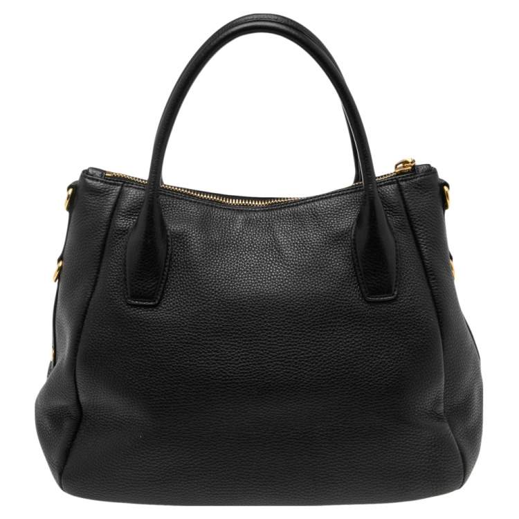 Pre Owned Prada Black Leather Vitello Daino Sacca 2 Manici Hobo