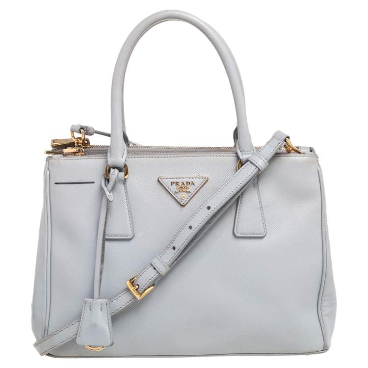 Prada Grey Saffiano Lux Leather Large Double Zip Tote Prada | The Luxury  Closet