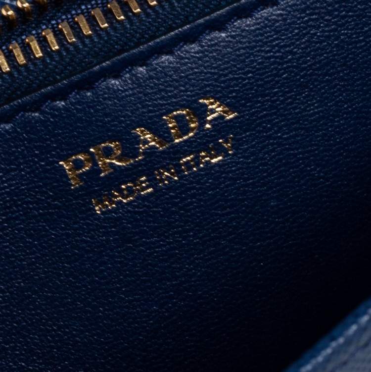 Pre Owned Prada Blue Saffiano Lux Leather Flap Wallet On Chain
