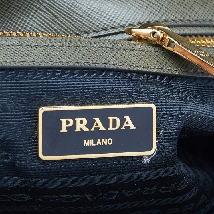 Pre Owned Prada Military Green Saffiano Lux Leather Small Double Zip Tote