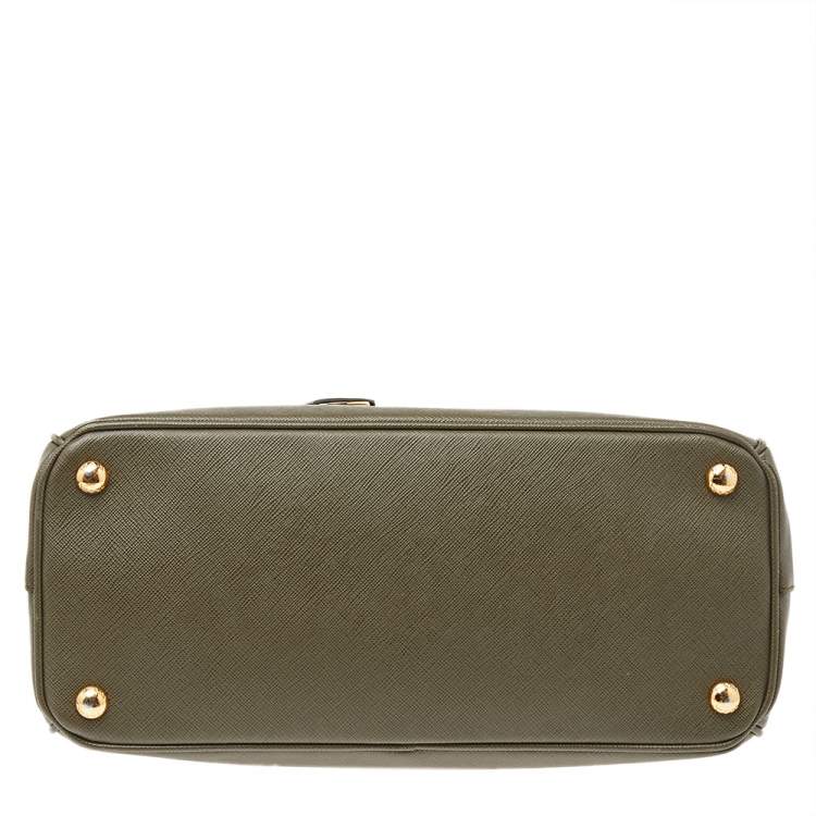 Pre Owned Prada Military Green Saffiano Lux Leather Small Double Zip Tote