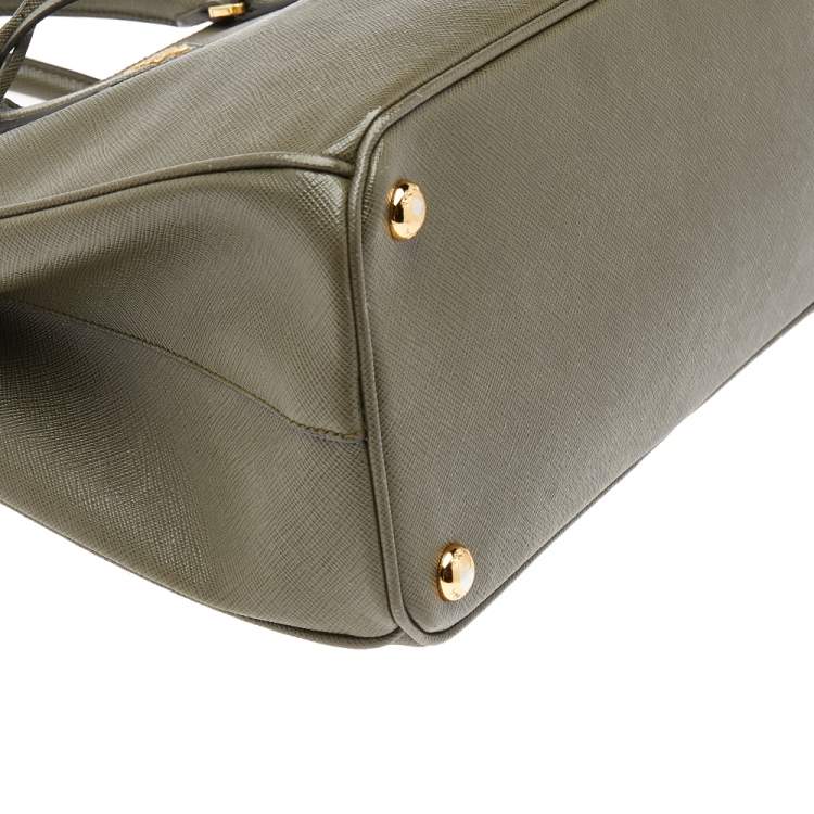 Pre Owned Prada Military Green Saffiano Lux Leather Small Double Zip Tote