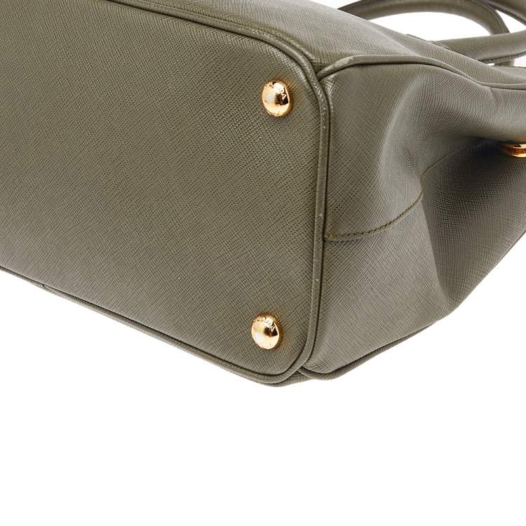 Pre Owned Prada Military Green Saffiano Lux Leather Small Double Zip Tote