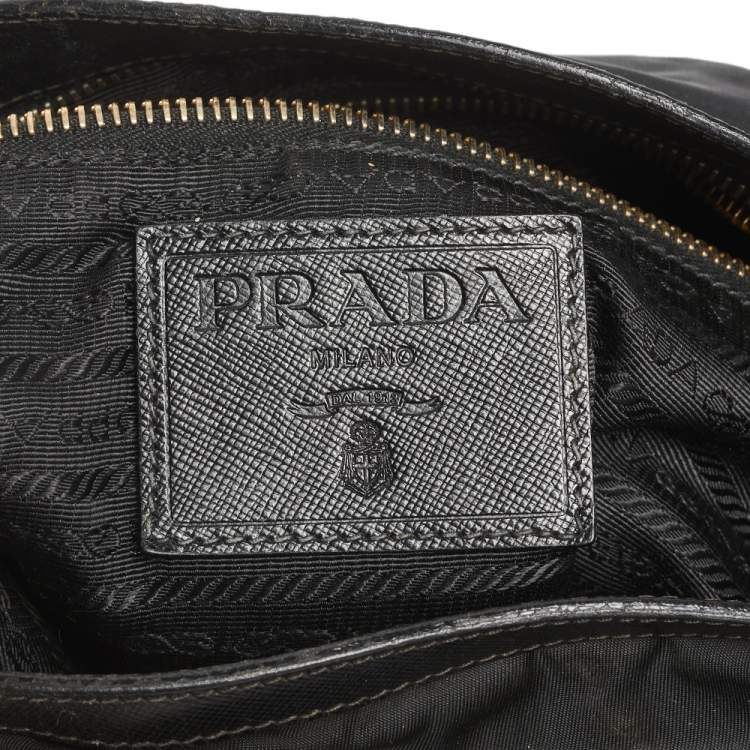 Pre Owned Prada Black Nylon and Leather Trim Dragon Embellished Messenger Bag