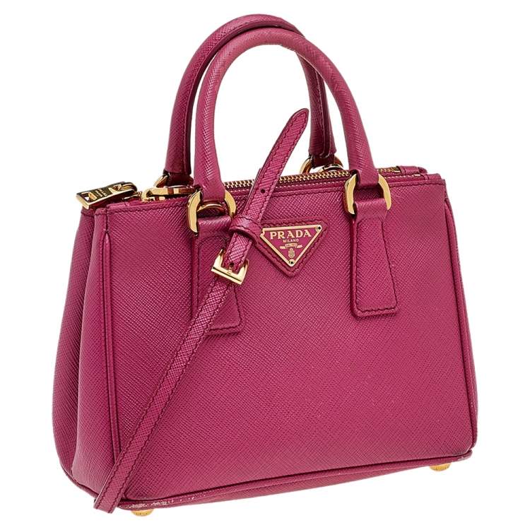 Pre Owned Prada Pink Saffiano Lux Leather Mini Galleria Tote