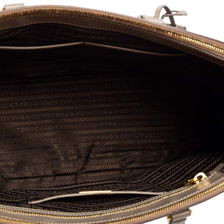 Pre Owned Prada Grey Saffiano Leather Large Double Zip Tote