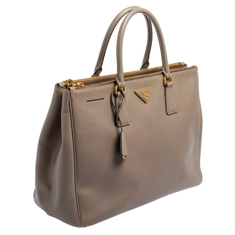 Pre Owned Prada Grey Saffiano Leather Large Double Zip Tote