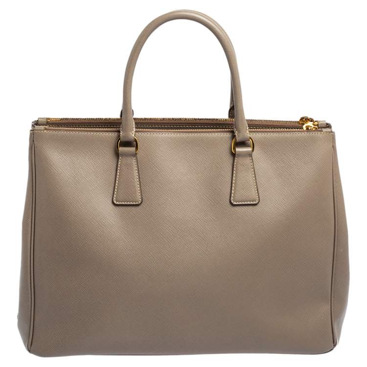 Pre Owned Prada Grey Saffiano Leather Large Double Zip Tote