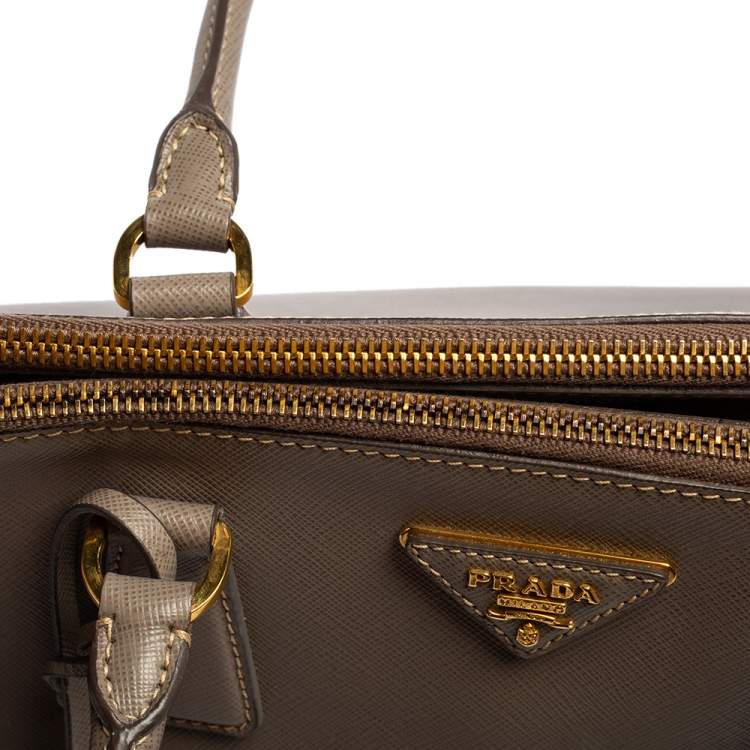 Pre Owned Prada Grey Saffiano Leather Large Double Zip Tote