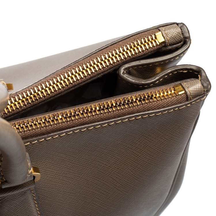 Pre Owned Prada Grey Saffiano Leather Large Double Zip Tote