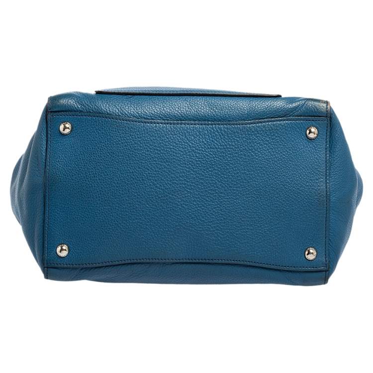Pre Owned Prada Blue Vitello Daino Leather Front Pocket Wing Tote