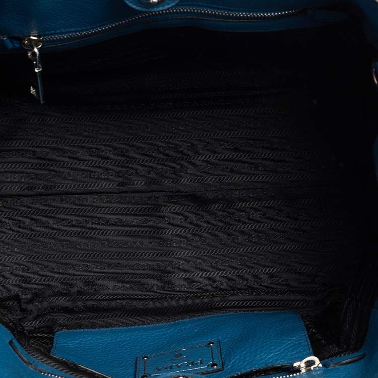Pre Owned Prada Blue Vitello Daino Leather Front Pocket Wing Tote