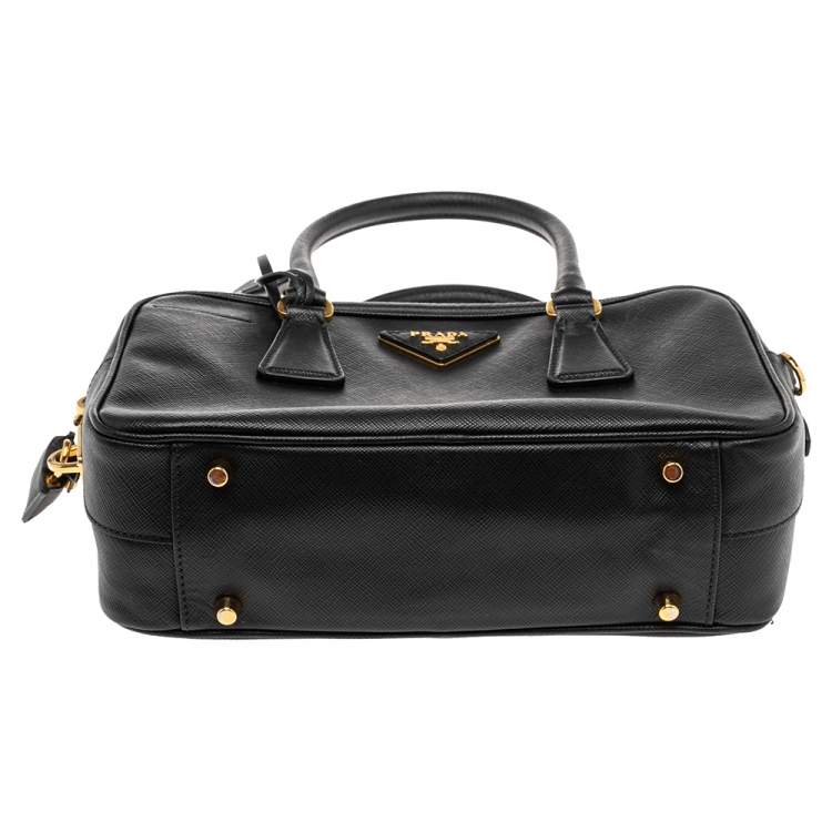 Pre Owned Prada Black Saffiano Leather Bauletto Top Handle Bag