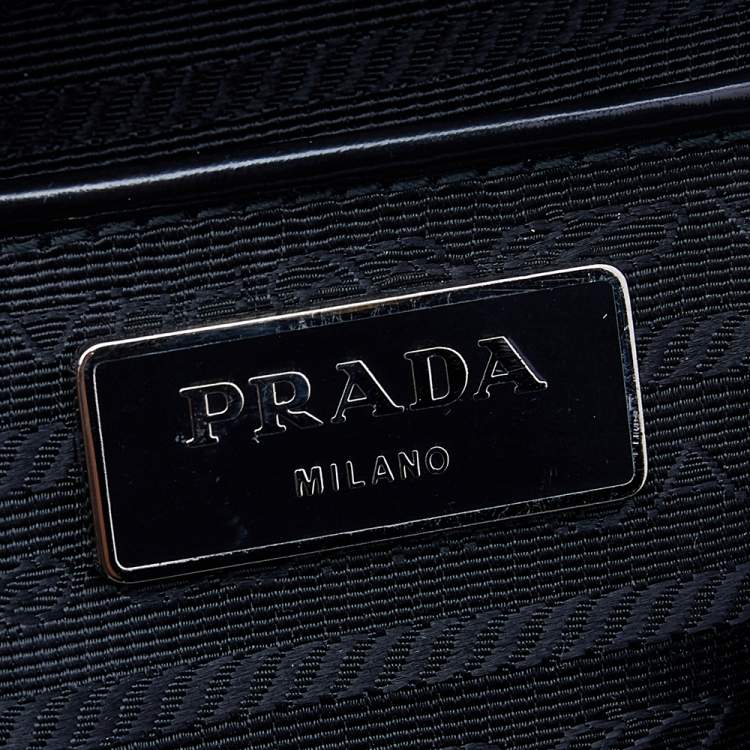 Pre Owned Prada Black Patent Leather Floral Hinge Top Handle Bag