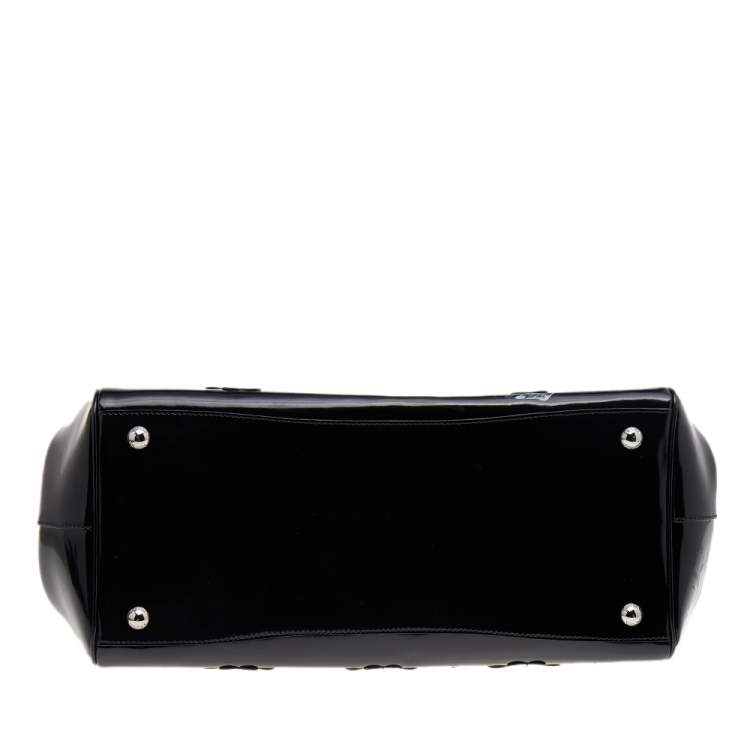 Pre Owned Prada Black Patent Leather Floral Hinge Top Handle Bag