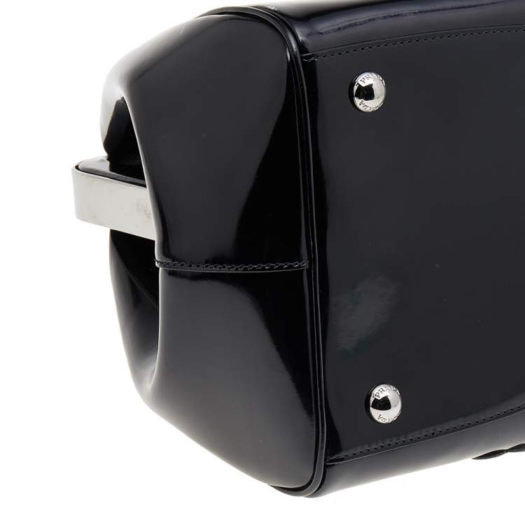 Pre Owned Prada Black Patent Leather Floral Hinge Top Handle Bag
