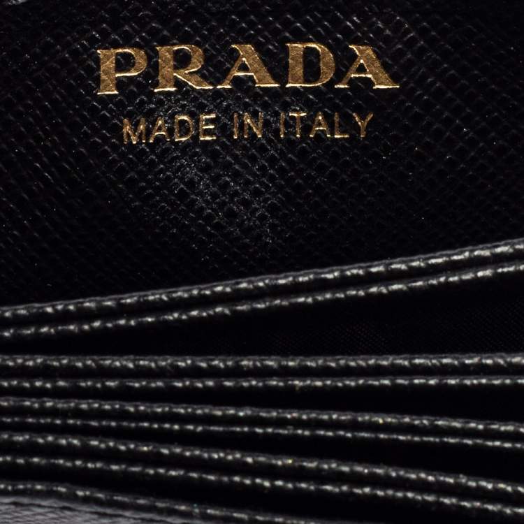 Pre Owned Prada Black Saffiano Lux Leather Accordion Card Case