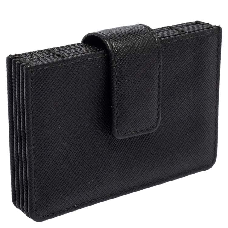 Pre Owned Prada Black Saffiano Lux Leather Accordion Card Case