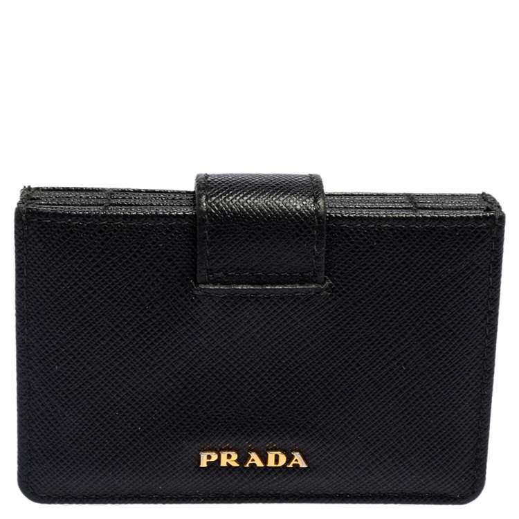Pre Owned Prada Black Saffiano Lux Leather Accordion Card Case