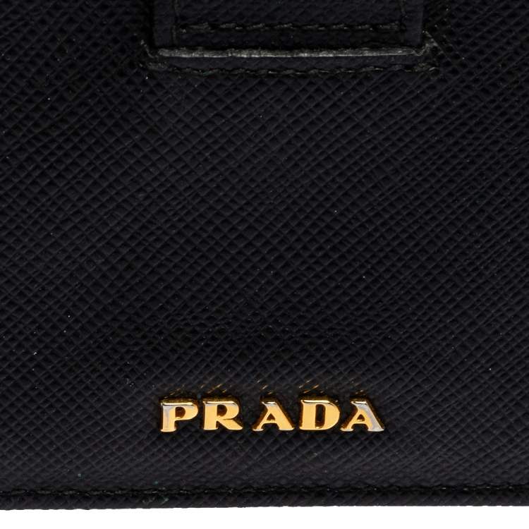 Pre Owned Prada Black Saffiano Lux Leather Accordion Card Case