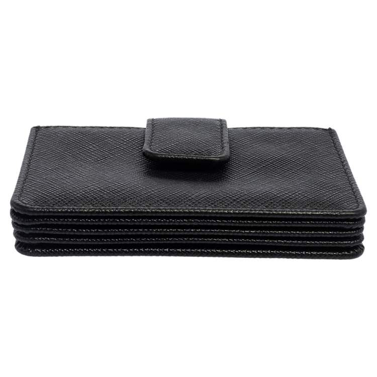 Pre Owned Prada Black Saffiano Lux Leather Accordion Card Case