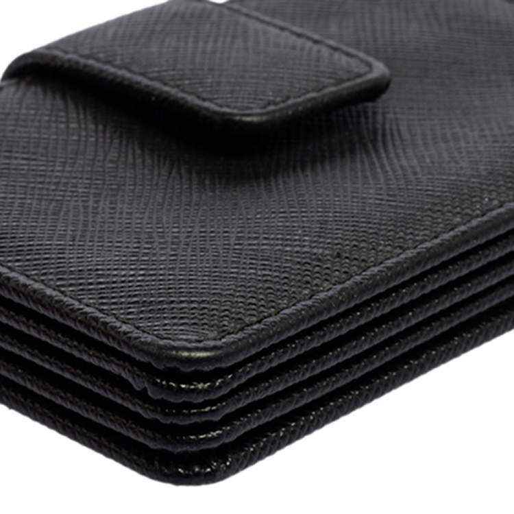 Pre Owned Prada Black Saffiano Lux Leather Accordion Card Case