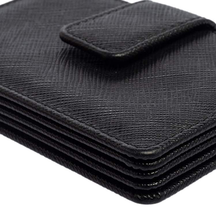 Pre Owned Prada Black Saffiano Lux Leather Accordion Card Case
