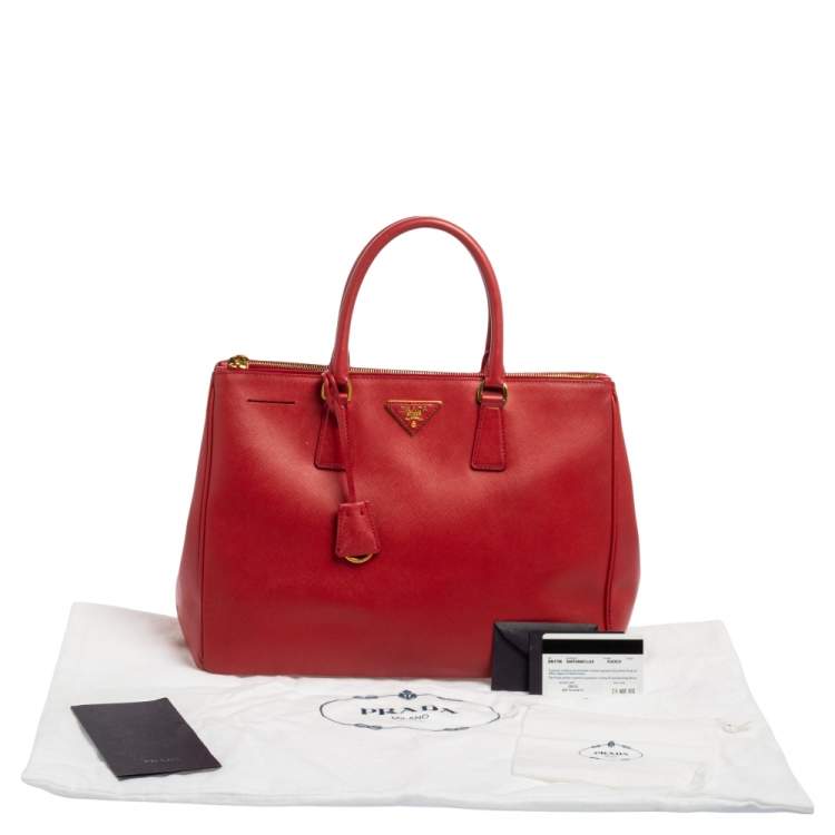 Pre Owned Prada Red Saffiano Lux Leather Large Galleria Double Zip Tote