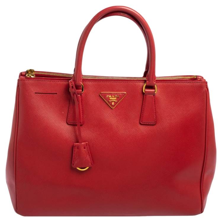Pre Owned Prada Red Saffiano Lux Leather Large Galleria Double Zip Tote