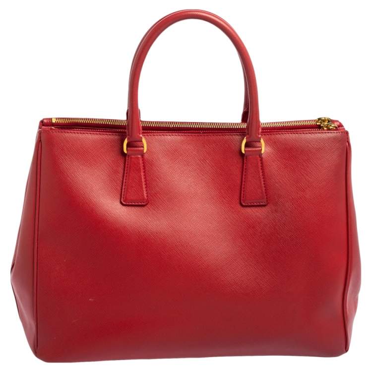 Pre Owned Prada Red Saffiano Lux Leather Large Galleria Double Zip Tote