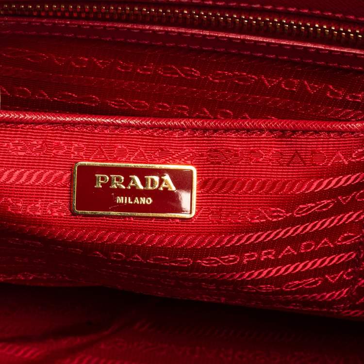 Pre Owned Prada Red Saffiano Lux Leather Large Galleria Double Zip Tote