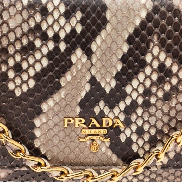 Pre Owned Prada Beige Python Oro Wallet on Chain