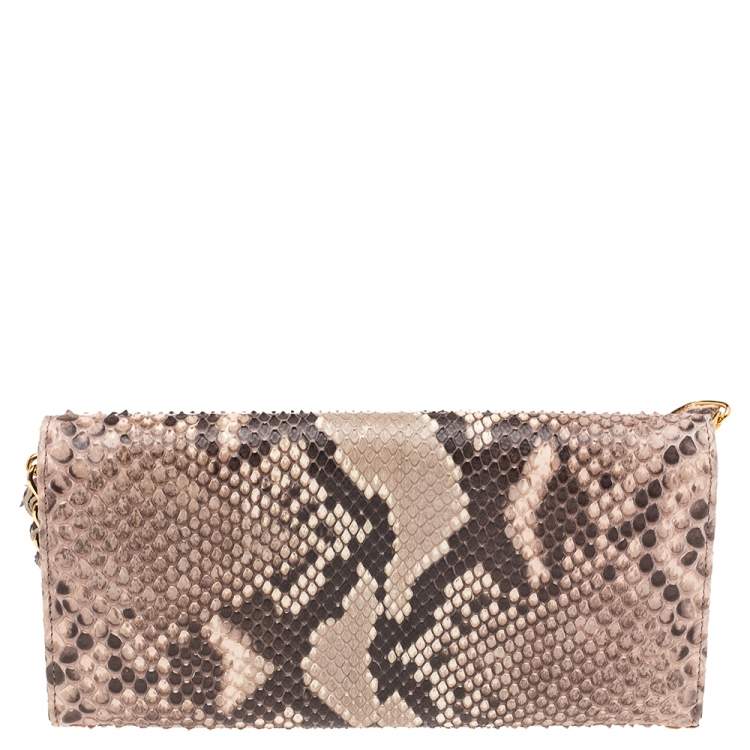 Pre Owned Prada Beige Python Oro Wallet on Chain
