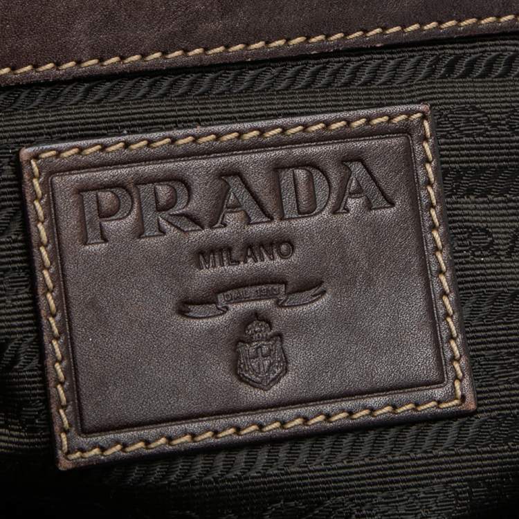 Pre Owned Prada Brown Leather and Canvas Bowling Bag