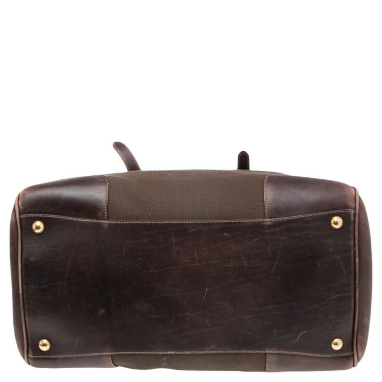 Pre Owned Prada Brown Leather and Canvas Bowling Bag