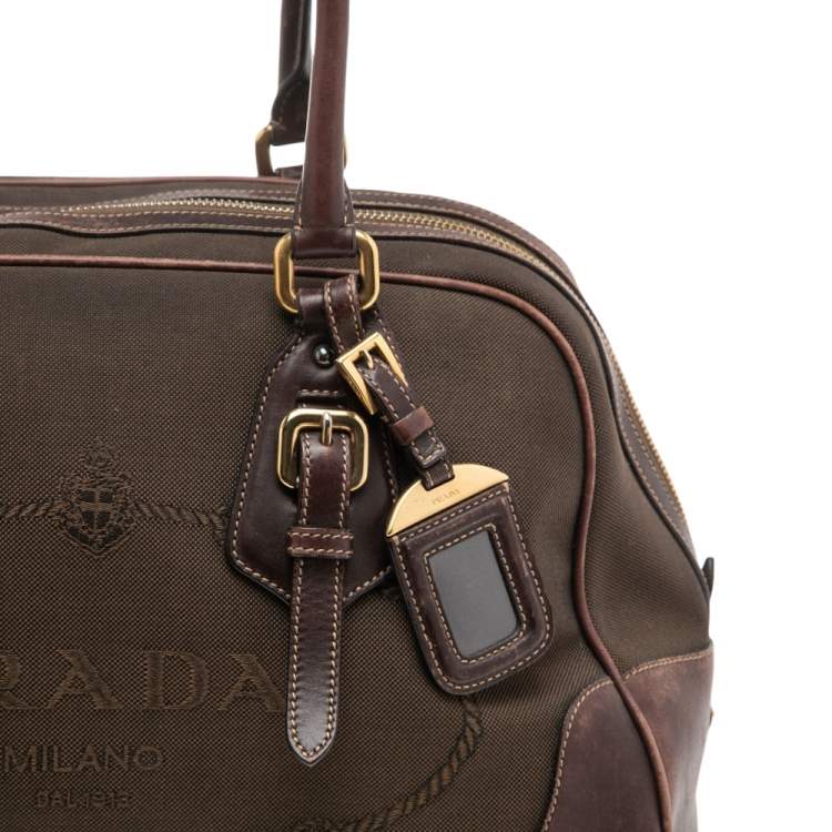 Pre Owned Prada Brown Leather and Canvas Bowling Bag