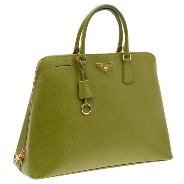 Pre Owned Prada Green Saffiano Leather Promenade XL Top Handle Bag