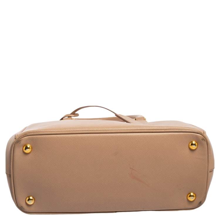 Pre Owned Prada Beige Saffiano Lux Leather Small Double Zip Galleria Tote