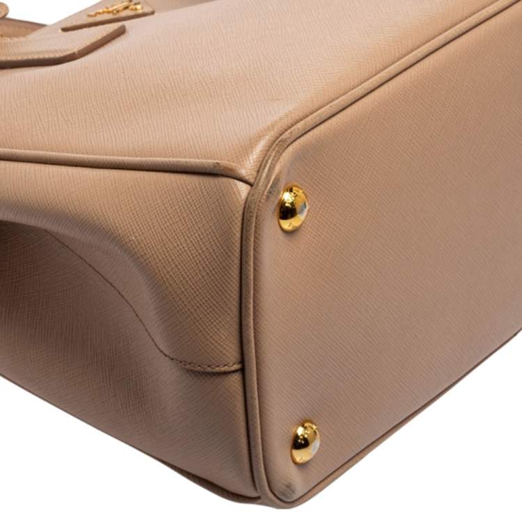 Pre Owned Prada Beige Saffiano Lux Leather Small Double Zip Galleria Tote