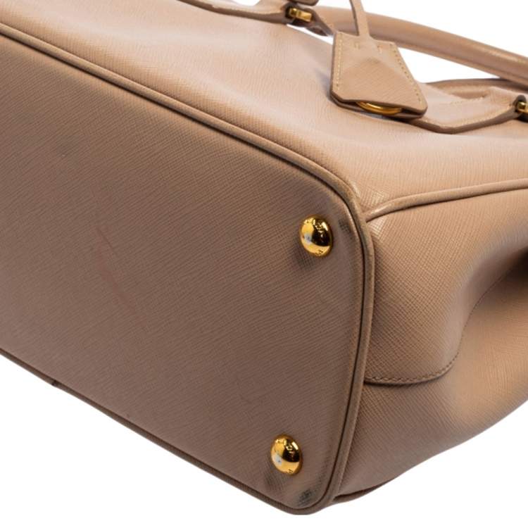 Pre Owned Prada Beige Saffiano Lux Leather Small Double Zip Galleria Tote