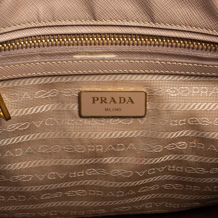 Pre Owned Prada Beige Saffiano Lux Leather Small Double Zip Galleria Tote