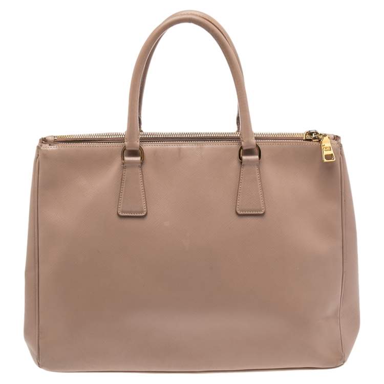 Pre Owned Prada Pink Saffiano Lux Leather Large Galleria Double Zip Tote