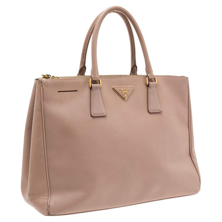 Pre Owned Prada Pink Saffiano Lux Leather Large Galleria Double Zip Tote