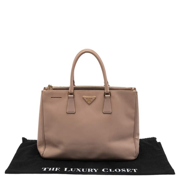 Pre Owned Prada Pink Saffiano Lux Leather Large Galleria Double Zip Tote