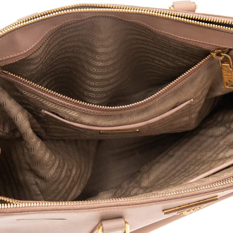 Pre Owned Prada Pink Saffiano Lux Leather Large Galleria Double Zip Tote