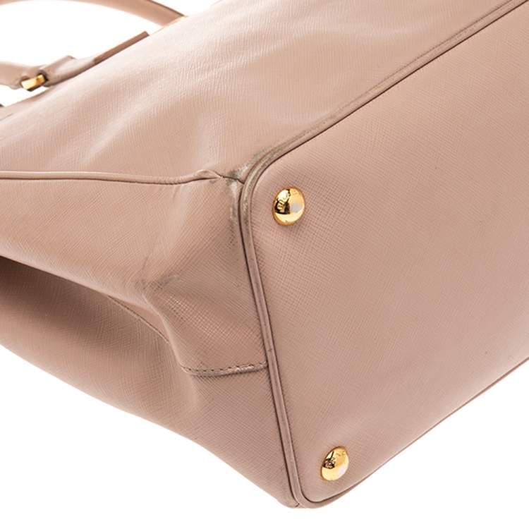 Pre Owned Prada Pink Saffiano Lux Leather Large Galleria Double Zip Tote