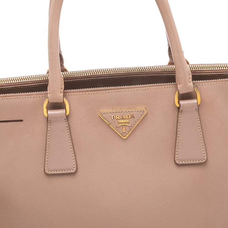 Pre Owned Prada Pink Saffiano Lux Leather Large Galleria Double Zip Tote