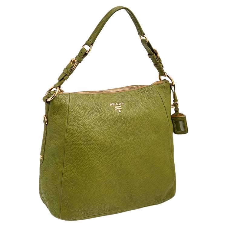 Pre Owned Prada Green Leather Hobo